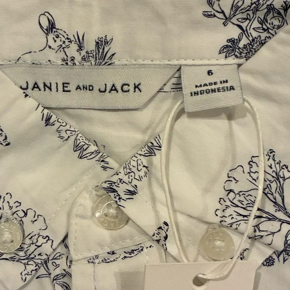 NWT- Janie and Jack White Bunny Poplin Shirt - Picture 4 of 4